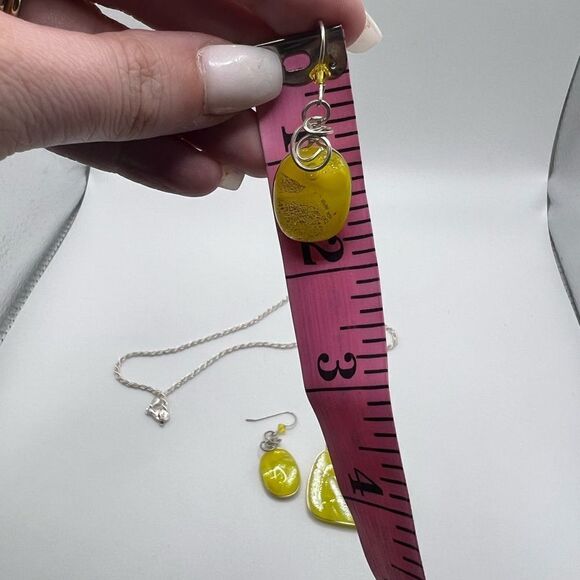 Yellow & Silver Dichroic Pendant Necklace & Earring Set. 925 Sterling Chain - Picture 10 of 11